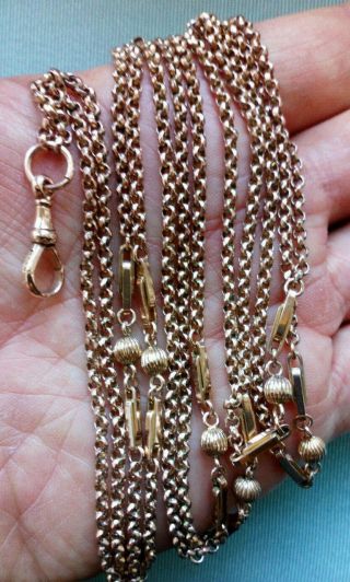 A 9 Ct Rose Gold Victorian Antique Fancy Link Muff/guard Chain 54 Inch