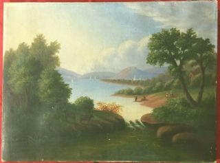 Antique 19th Century,  Hudson River Valley School Oil Painting On Canvas