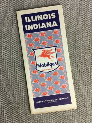 Vintage 1941 Illinois Indiana Road Map By Mobilgas Mobil Oil Company