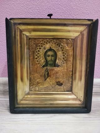 Antique Russian Orthodox Wooden Icon of Jesus Christ,  wooden kiot. 2