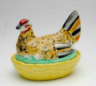 Antique Staffordshire England Hen On A Nest Signed William Kirby W&k Knot Mark