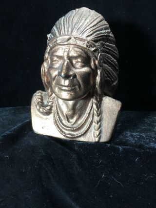 Vintage Cast Iron Indian Head National Bank Still Dime Coin Bank