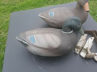 2 Vintage Hunting Inflatable Duck Rubber Decoys REX MFG.  CO. ,  Stake & Anchors 2