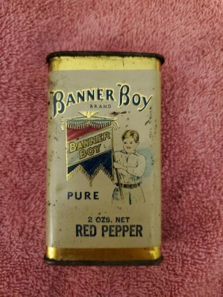 Vintage Banner Boy Brand Spice Tin Pure Red Pepper Dial Chicago Grocers