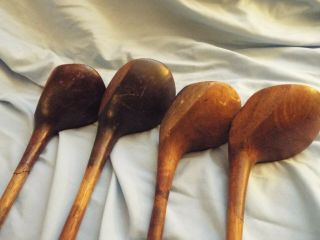 4 Antique Hickory Wood Shaft Golf Clubs Drivers Brassie