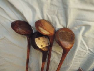 4 Antique Hickory Wood Shaft Golf Clubs Drivers Brassie 3