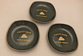 SET OF 3 Cutty Sark Scotch Whisky WADE ceramic cigarette ashtray bar GOLD RIM 2