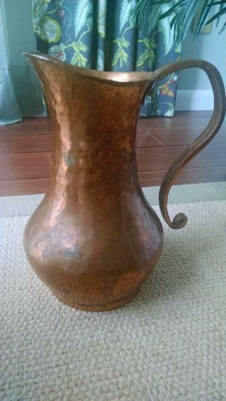 Vintage Hammered Hancrafted Copper Ewer Pitcher/vase Heavyweight