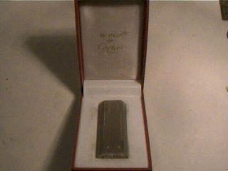 80s Cartier Striped With Gold Screws Silver - Plated Oval Lighter,  Authentic W Box