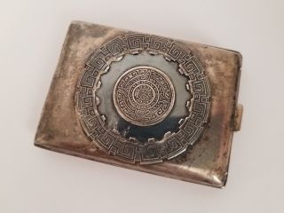 Vintage Mexico Sterling Silver Mayan Aztec Calendar Design Cigarette Case