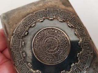 Vintage Mexico Sterling Silver Mayan Aztec Calendar Design Cigarette Case 3