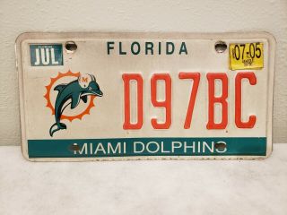 Florida State License Plate - Auto Vehicle Tag " Miami Dolphins Nfl " 2005