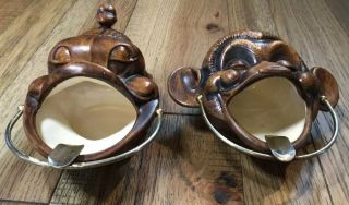 Vtg Mid Century Treasure Craft African Inspired Monkey Duo Ashtrays Candy Dish