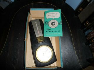 Vintage Taylor Thermometer And Barometer Wall Mount W/ Part Box And Papers