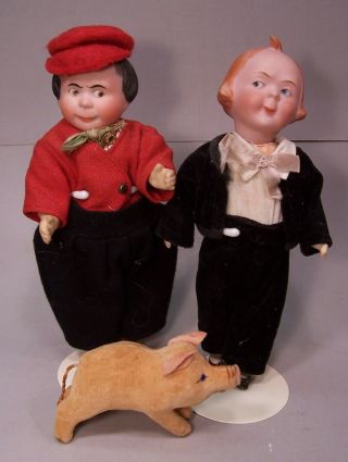 Antique Max And Moritz German Bisque Head Googly Dolls By Theodor Recknagel