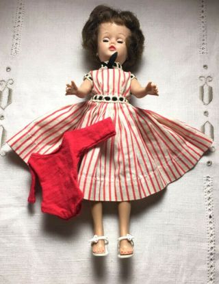 Vintage Vogue Jill Doll 10” Brunette Coral And White Dress 7402