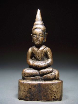Antique Bronze Meditating Ayutthaya Buddha Temple Amulet.  19/20th C.