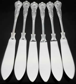 Kings Pattern - Set Of 6 Silver Plated Fish Eater Knives - Vintage Sheffield