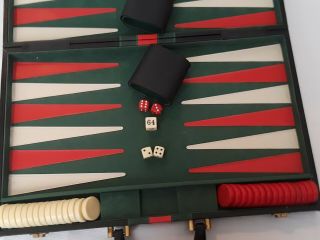 Vintage Antique 1970 ' s Backgammon Game in Faux Leather Case Complete Set 2