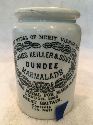 Antique Vintage James Keiller & Sons Dundee Marmalade 1 Lb Stoneware Crock Jar