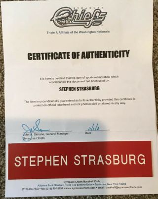 Stephen Strasburg Game Locker Nameplate Minor League Washington Nationals