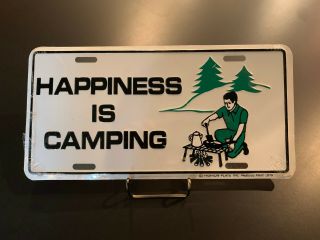 Vintage Happiness Is Camping License Plate (1979) Rare Collectible Forest Rv Vw