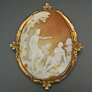 Huge Antique Solid Rose & Yellow Gold,  Carved Shell Cameo Estate Pin Brooch