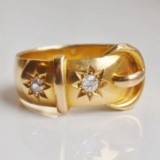 Stunning Antique Edwardian 18ct Gold Diamond (0.  16ct) Set Buckle Ring C1909