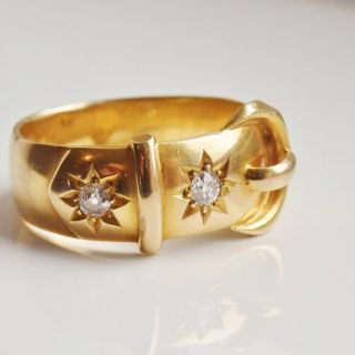 Stunning Antique Edwardian 18ct Gold Diamond (0.  16ct) set Buckle Ring c1909 3