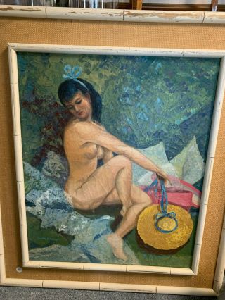 Female Nude Antique Oil Painting Framed And Signed