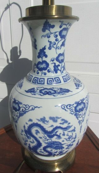 Fine Large Antique Chinese Bottle Vase Hand Painted Blue & White Lamp Porcelain