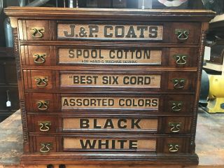 Antique J&p Coats Advertising Six Drawer Country Store Display Spool Cabinet