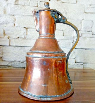 Vintage Copper Handled Jug Pitcher Water Can Tall Antique European Carafe 2