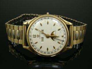 Vintage Omega Two Tone Watch Triple Date Moon Phase " Cosmic " Calibre 381
