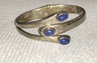 Vintage Silver Bracelet 925 Mexico Cobalt Blue Stones 1.  8 Oz