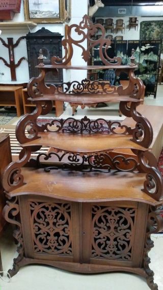 Antique Victorian Carved Walnut Etagere
