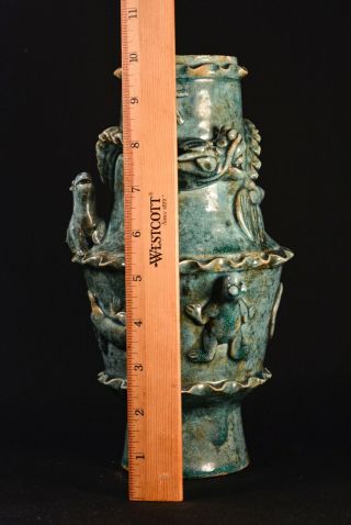 Antique Chinese Green Glaze Vase With Different Animals - 10 Inches tall -  2