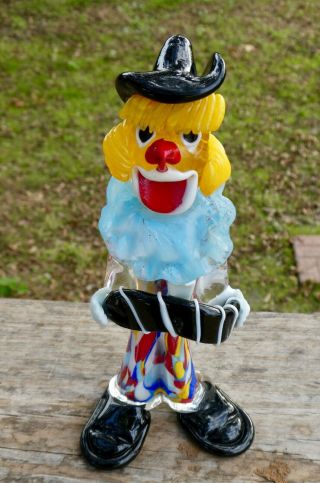 Vintage Artistic Vetro Murano Made In Italy Clown With Accordion 8.  75 " Tall With