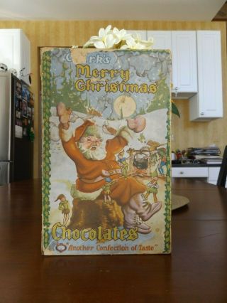 Rare Vintage Antique Christmas Santa W/ Brownies Pixies Cardboard Candy Box