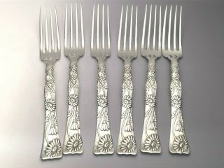 Vine Pattern By Tiffany Sterling Silver Set Of 6 Forks 7 ",  With Daisy Handle