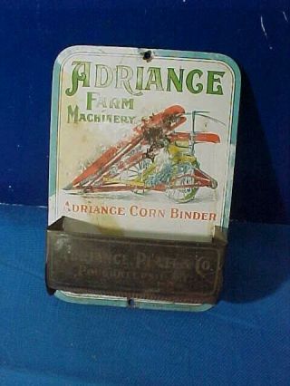 Early 1900s Adriance Farm Machinery Tin Litho Wall Hanging Match Holder