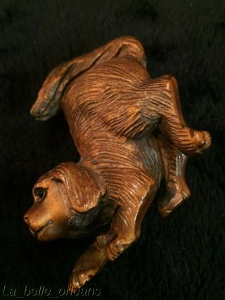 Antique Hand - Carved Wooden Japanase Netsuke Dog.  Okimono.  L@@k