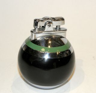 1934 Art Deco Green Black Enamel Ronson Rondelight Ball Automatic Petrol Lighter