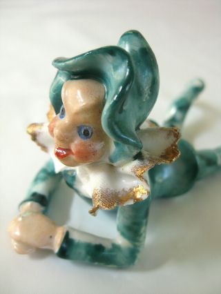 Vintage Pixie Elf Occupied Japan Christmas Figurine Green Ceramic