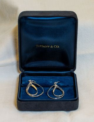 Larger Tiffany Black Suede Blue Satin Earring Box For Dangling Earrings Vintage