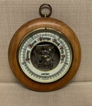 Vintage Welby Wooden Porcelain Face Aneroid Barometer Weather Germany