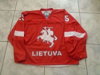 Iihf Lithuania Game Worn Red Jersey 25 Petiul Goalie Tackla