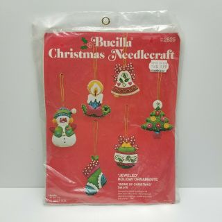 Vintage Bucilla Christmas Needlecraft Kit Felt Jeweled Holiday Ornaments Nos