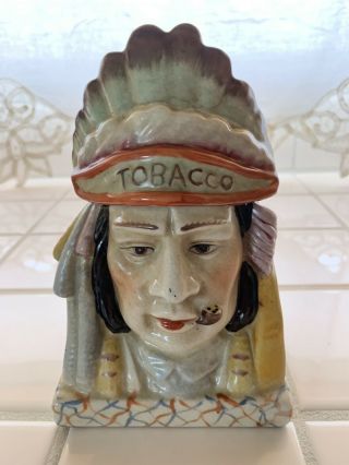 Vintage Ceramic Native American Indian Chief Tobacco Jar Humidor