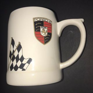 Rare Vintage Porsche Logo Circa 1960s Checkered Flag Ceramic Mug Cup By Swank